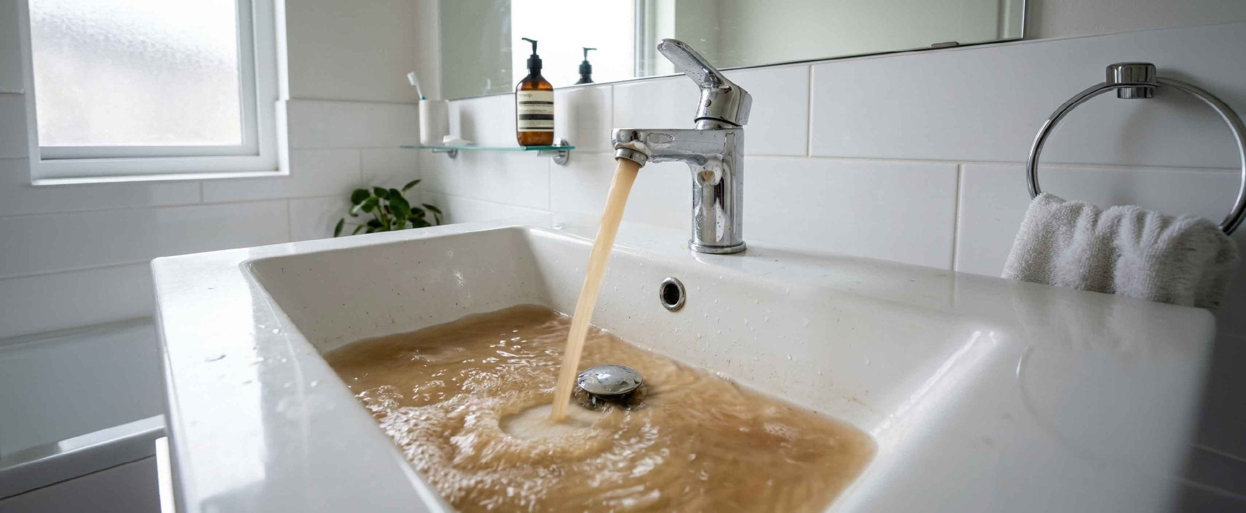 brown rust coloured water